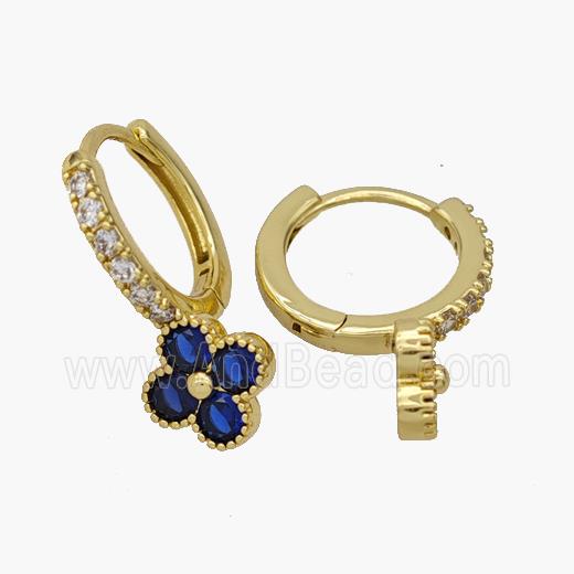 Copper Clover Hoop Earrings Pave Zirconia Gold Plated