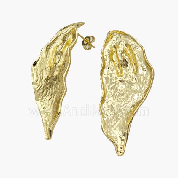 Copper Leaf Stud Earrings Hammered Gold Plated