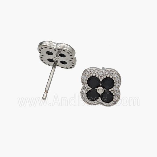 Copper Clover Stud Earrings Pave Zirconia Platinum Plated