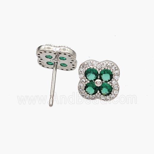 Copper Clover Stud Earrings Pave Zirconia Platinum Plated