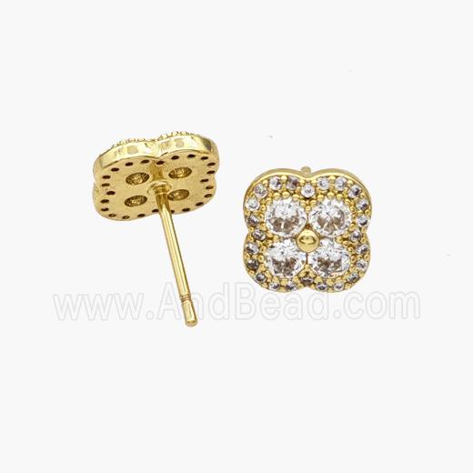 Copper Clover Stud Earrings Pave Zirconia Gold Plated