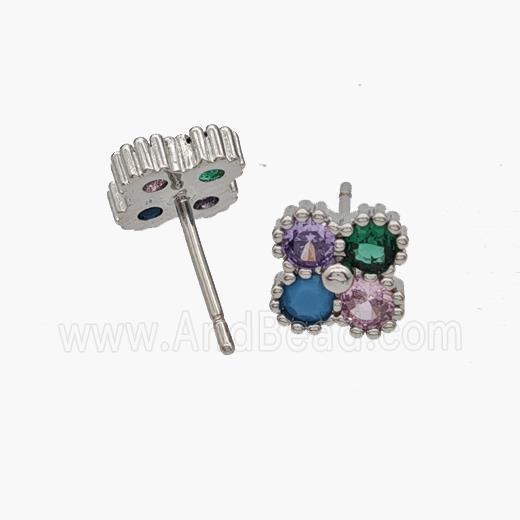 Copper Clover Stud Earrings Pave Zirconia Platinum Plated