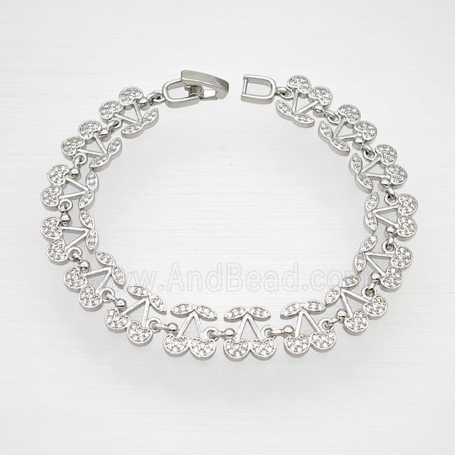 Copper Cherry Bracelet Pave Zirconia Platinum Plated