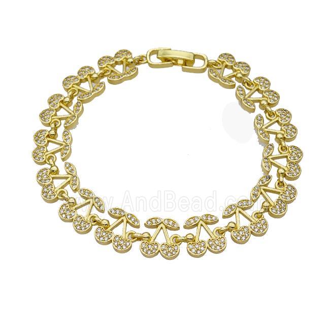 Copper Cherry Bracelet Pave Zirconia Gold Plated