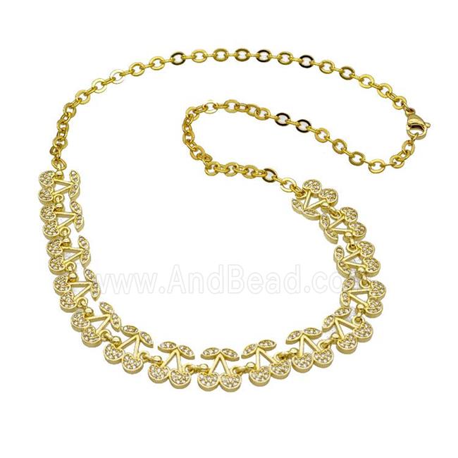 Copper Cherry Necklace Pave Zirconia Gold Plated