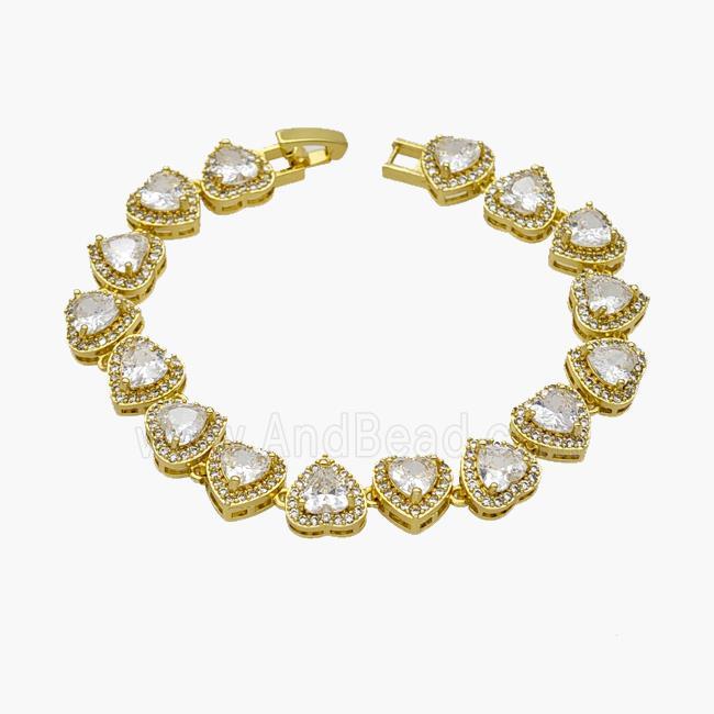 Copper Heart Bracelet Pave Crystal Glass Gold Plated