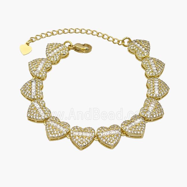 Copper Heart Bracelet Pave Zirconia Gold Plated