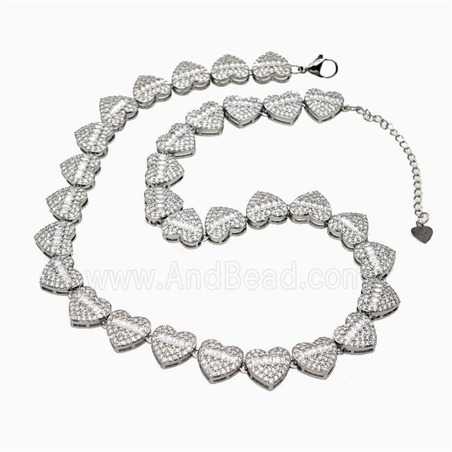 Copper Heart Necklace Pave Zirconia Platinum Plated