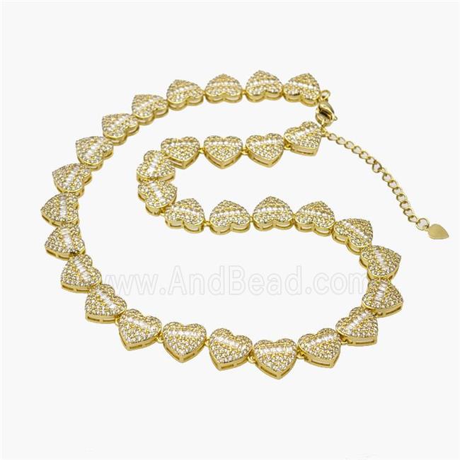 Copper Heart Necklace Pave Zirconia Gold Plated