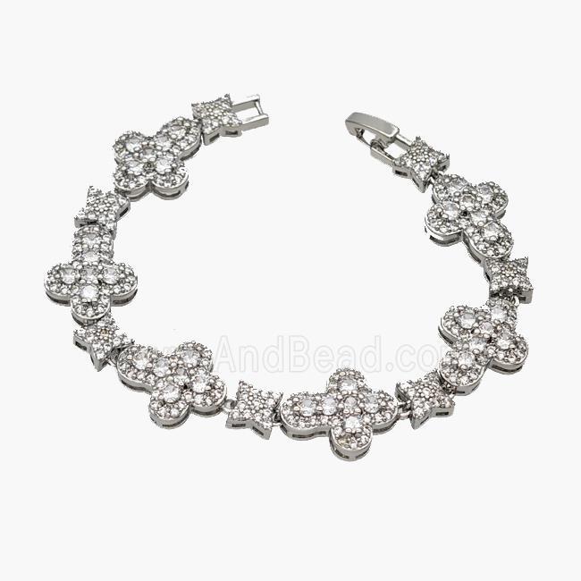 Copper Cross Bracelet Pave Zirconia Platinum Plated