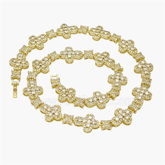 Copper Cross Necklace Pave Zirconia Gold Plated