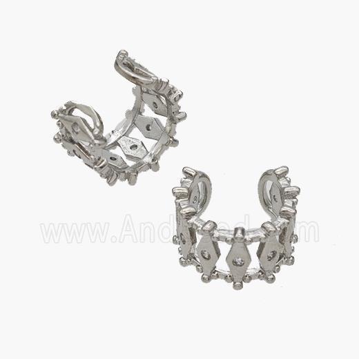 Copper Clip Earrings Pave Zirconia Platinum Plated