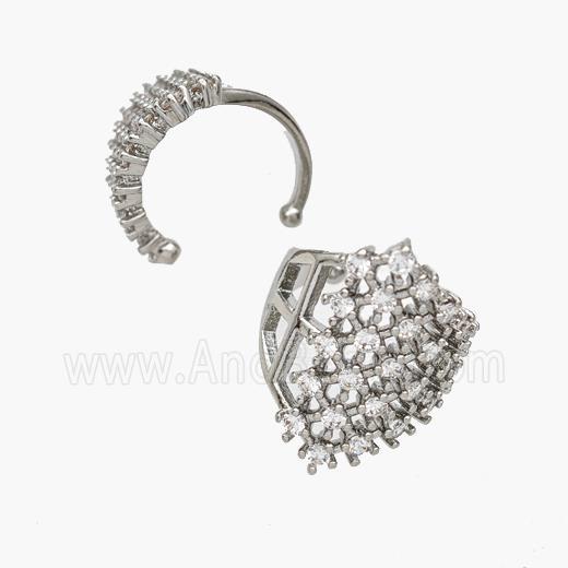Copper Clip Earrings Pave Zirconia Platinum Plated