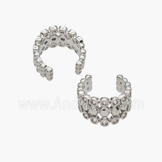 Copper Clip Earrings Pave Zirconia Platinum Plated