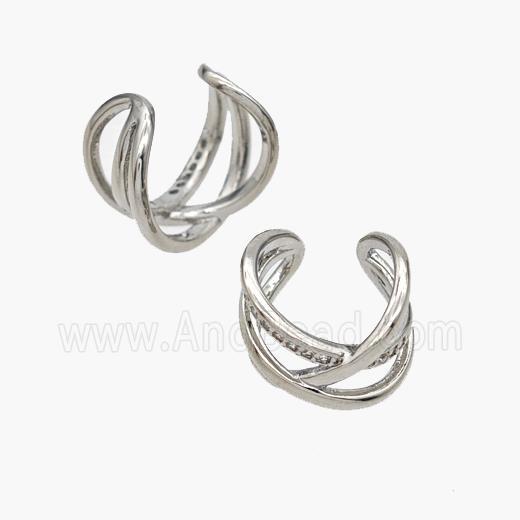 Copper Clip Earrings Pave Zirconia Platinum Plated