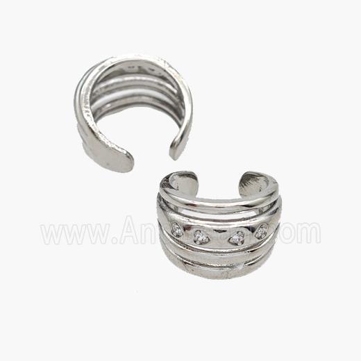 Copper Clip Earrings Pave Zirconia Platinum Plated