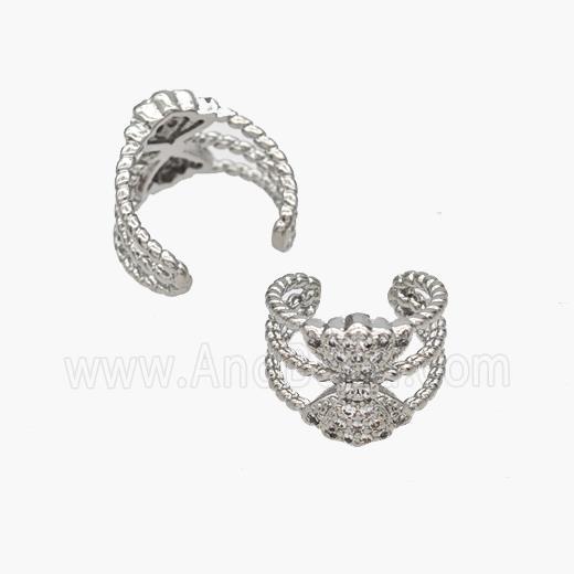 Copper Clip Earrings Pave Zirconia Platinum Plated