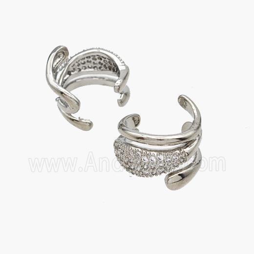 Copper Clip Earrings Pave Zirconia Platinum Plated