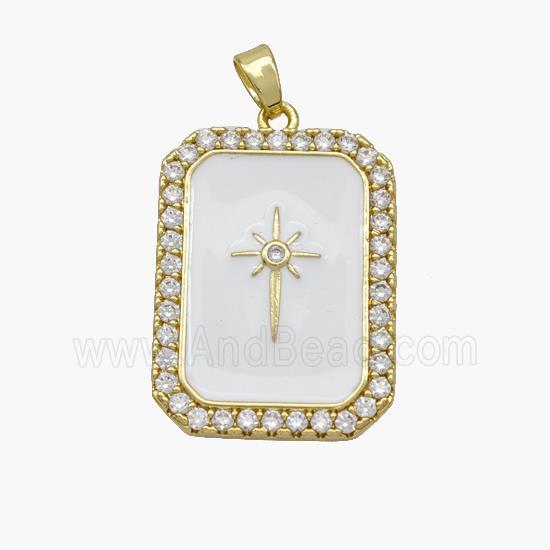 Copper Rectangle Pendant Pave Zirconia White Enamel Northstar Gold Plated
