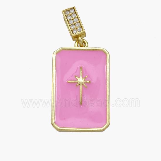 Copper Rectangle Pendant Pink Enamel Northstar Gold Plated