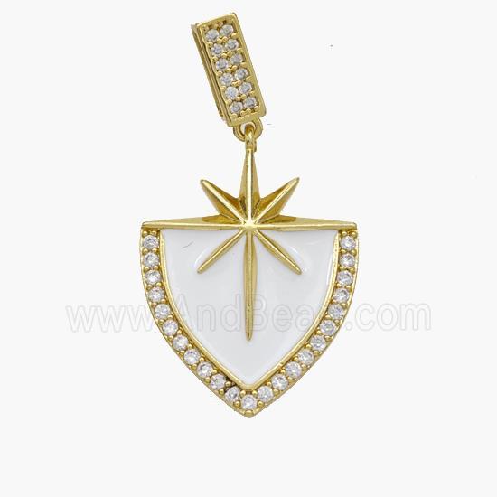 Copper Northstar Pendant Pave Zirconia White Enamel Shield Gold Plated