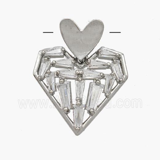 Copper Heart Pendant Pave Zirconia Platinum Plated