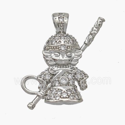 Monkey King Charms Copper Wukong Pendant Micropave Zirconia Platinum Plated