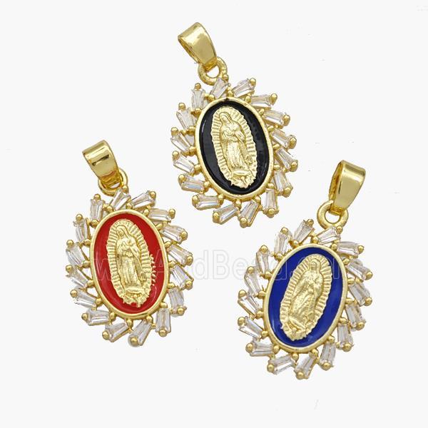 Virgin Mary Charms Copper Pendant Pave Zirconia Enamel Gold Plated Mixed