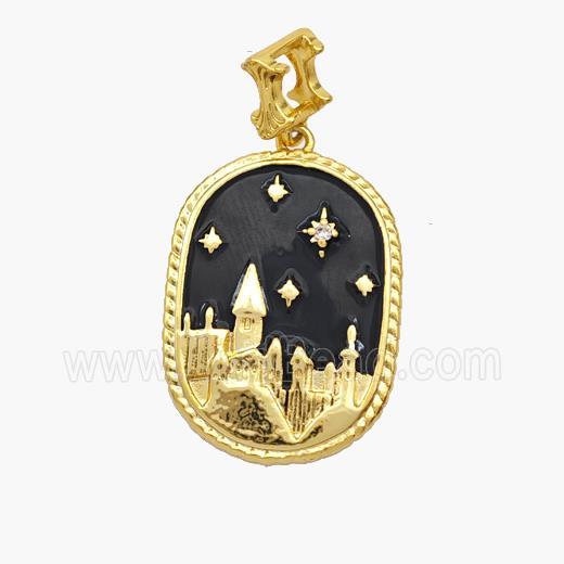 Copper Castle Pendant Black Enamel Gold Plated