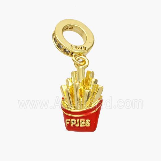 Copper French Fries Charms Pendant Red Enamel Gold Plated