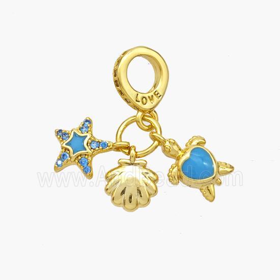 Copper Star Tortoise Conch Pendant Blue Enamel Gold Plated