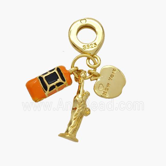 Copper Car Apple Goddess Pendant Orange Enamel Gold Plated