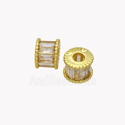 Copper Tube Beads Pave Zirconia Gold Plated