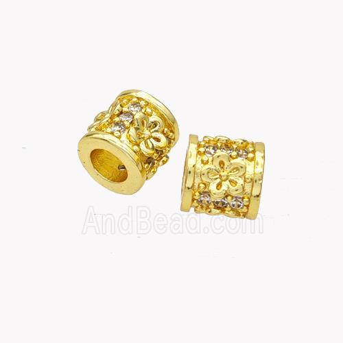 Copper Tube Beads Pave Zirconia Large Hole Gold Plated
