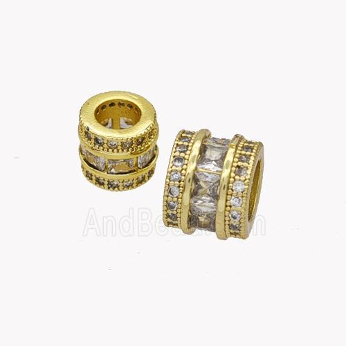 Copper Tube Beads Pave Zirconia Large Hole Gold Plated