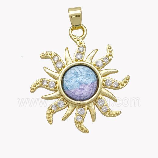 Copper Sun Pendant Pave Acrylic Zirconia Gold Plated