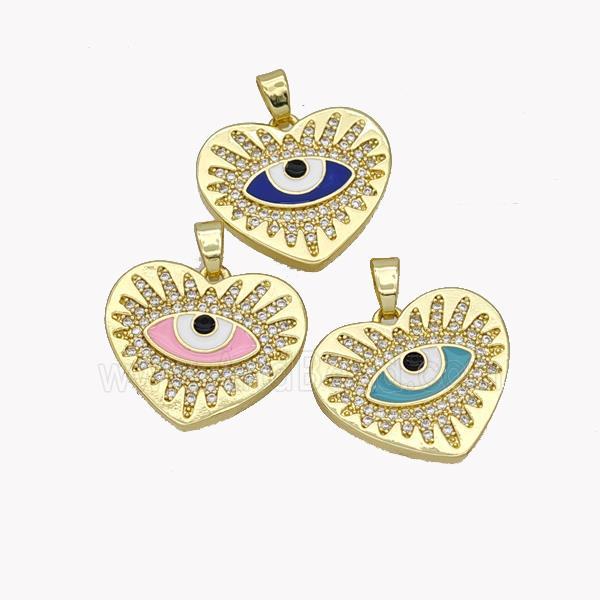 Copper Heart Pendant Pave Zirconia Enamel Evil Eye Gold Plated Mixed