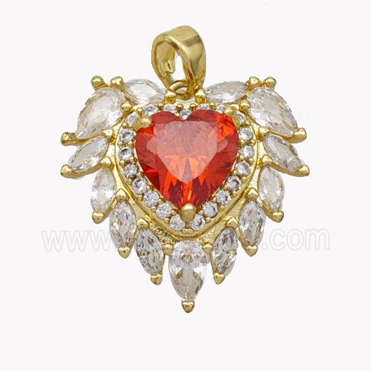 Copper Heart Pendant Pave Crystal Glass Gold Plated
