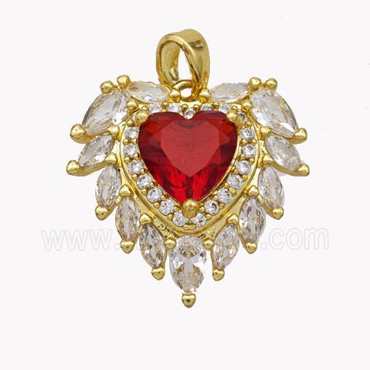 Copper Heart Pendant Pave Crystal Glass Gold Plated