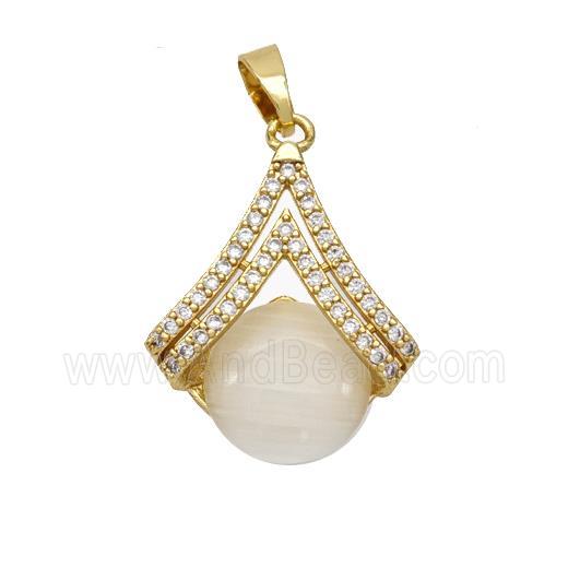 Copper Pendant Pave Cateye Glass Zirconia Gold Plated