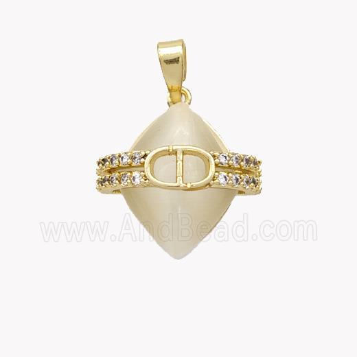 Copper Pendant Pave Cateye Glass Zirconia Gold Plated