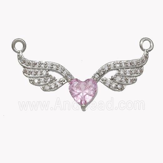Copper Angel Wings Pave Zirconia 2loops Platinum Plated