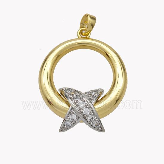 Copper Circle Pendant With X Pave Zirconia Gold Plated