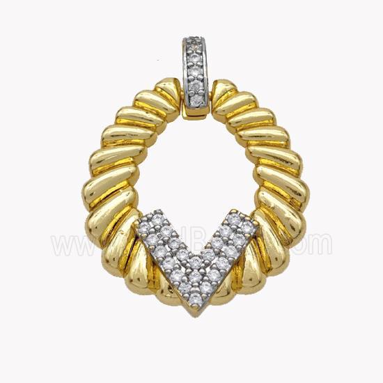 Copper Ring Pendant With V Pave Zirconia Gold Plated