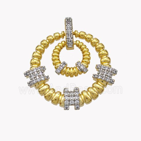 Copper Circle Pendant Pave Zirconia Gold Plated