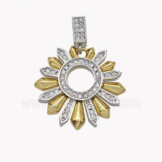 Copper Flower Pendant Pave Zirconia Platinum Gold Plated