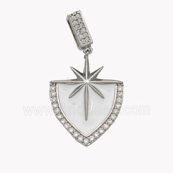 Copper Northstar Pendant Pave Zirconia White Enamel Shield Platinum Plated