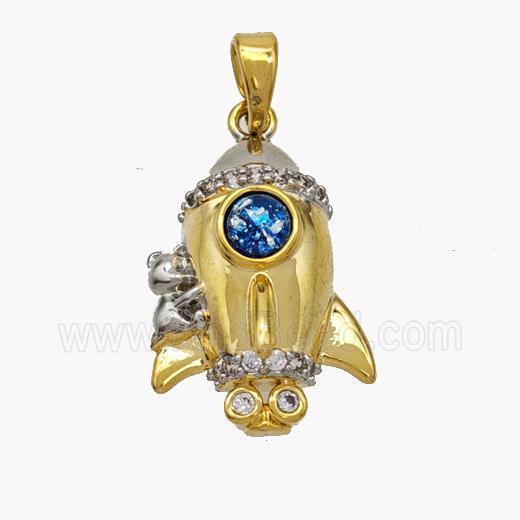 Copper Airship Pendant Pave Zirconia Gold Plated