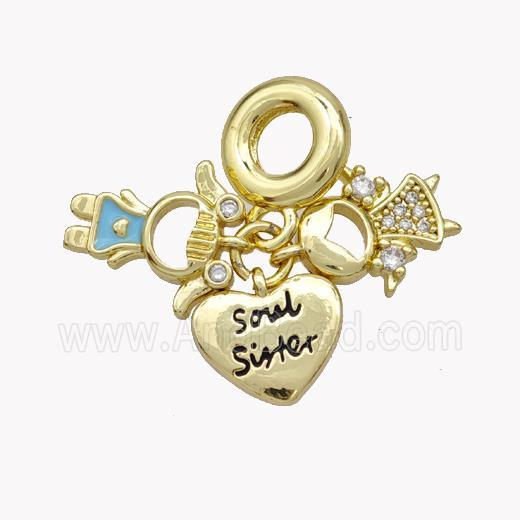 Copper Kids Heart Pendant Pave Zirconia Enamel Gold Plated