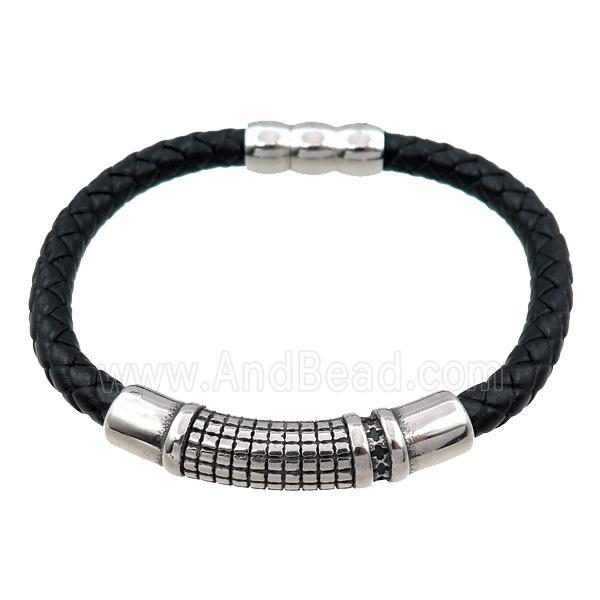 PU leather bracelet with magnetic clasp, stainless steel beads
